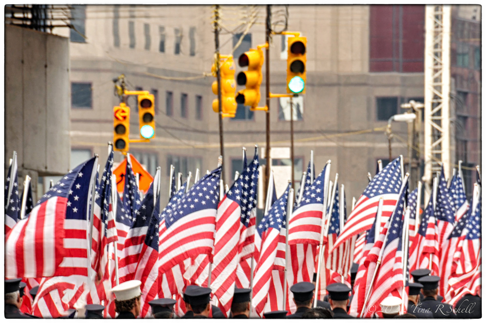 flags, police, parade
