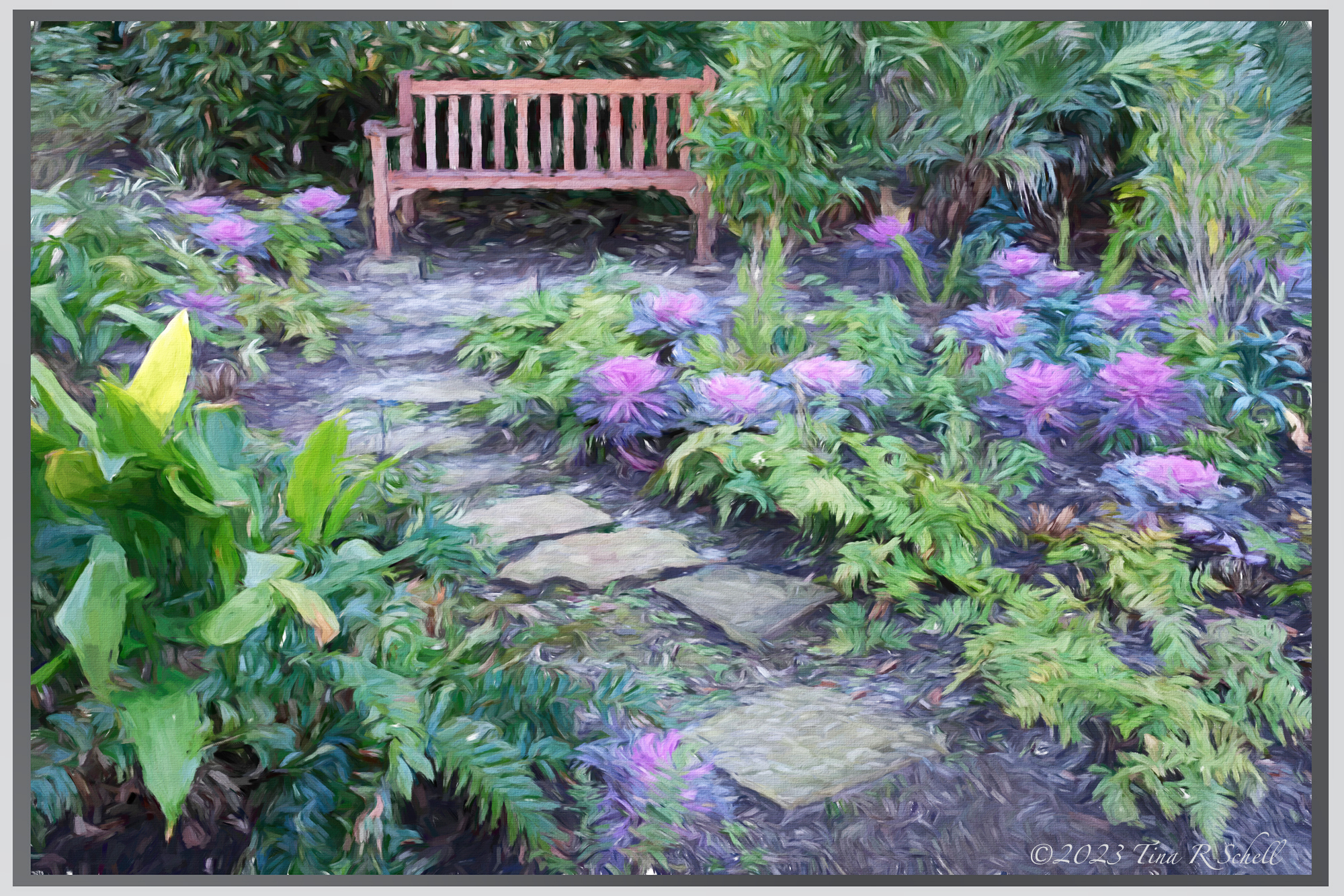 garden, bench, impression, path, Kiawah