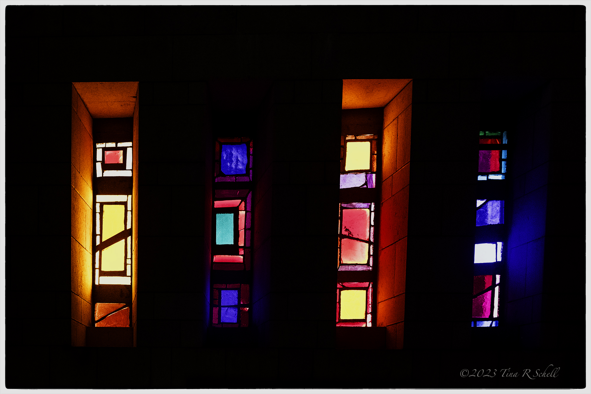 windows, stained glass, four, colorful, glow


